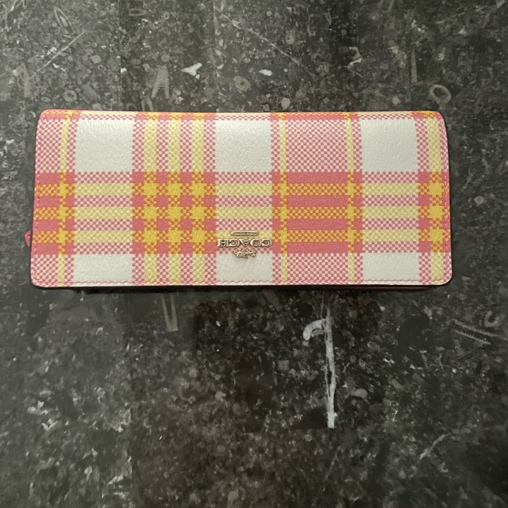 Coach NWOT slim wallet.  Garden plaid print.